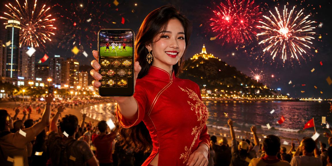 Người dùng tại Vũng Tàu đọc phân tích kèo bóng đá trên điện thoại di động bên bờ biển